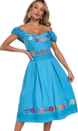 Image of Women's Mexican Dress Embroidered Causal Lace Party Dress
