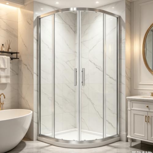 Round Corner Shower Doors 36" D x 36" W x 72" H, Neo-Angle Curved Shower Enclosure with 1/4 in Clear Glass Aluminum Alloy Frame, Double Sliding Shower Door, Shower Base Not Included(Chrome)
