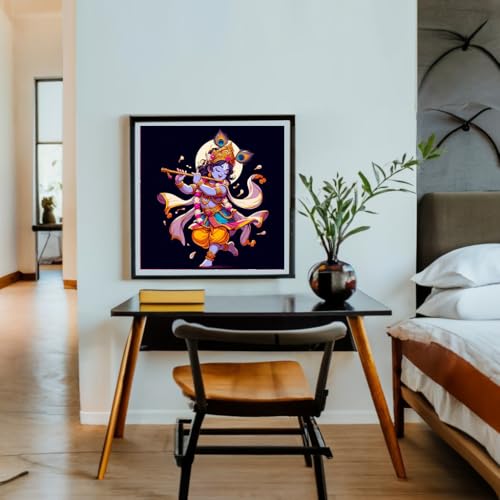 Image of Whattacraft! DIY Acrylic Paint by Number Kit for Adults Kids Beginner Number Painting Kit DIY Canvas Painting by Number Wall Decoration DIY Painting Kit for Adults | Krishna Color By Numbers (WAC-51)