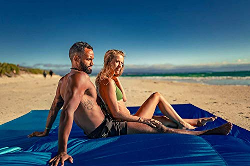 AlphaBeing Sand Free Beach Blanket - 9' X 10' Oversized Sand Proof Mat with 4 Anchor Loops & Metal Stakes - Outdoor Picnic Blanket Ground Cover for Camping, Hiking, Travel and Music Festivals