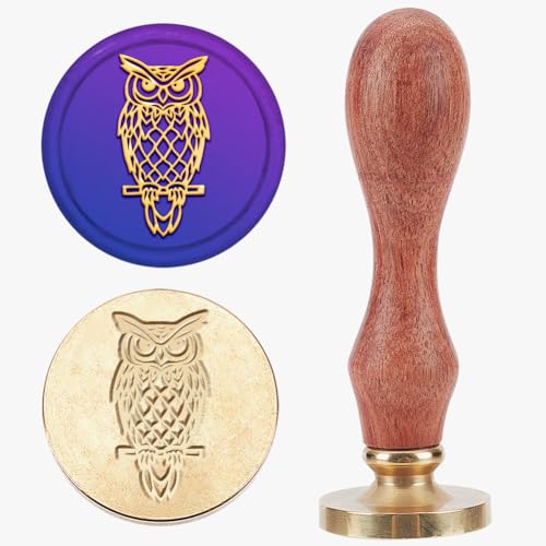 Sceau de cire hibou avec tête laiton amovible contre les enveloppes banales