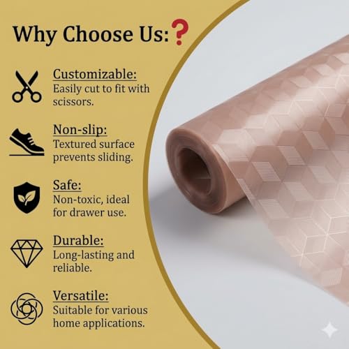 Image of Dribble EVA Shelf Liner Mat 45x500cm Roll, Non Slip Drawer & Cabinet Liner for Kitchen, Waterproof Oilproof Washable Fridge Mat, Anti Skid Cupboard Wardrobe Multipurpose Mat (Brown)
