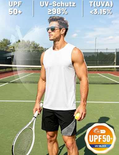 TACVASEN Ärmelloses Shirt Herren Baumwoll Fitness Tanktop Slim Fit Achselshirt UPF 50+ Outdoor Atmungsaktives Weiß M 4
