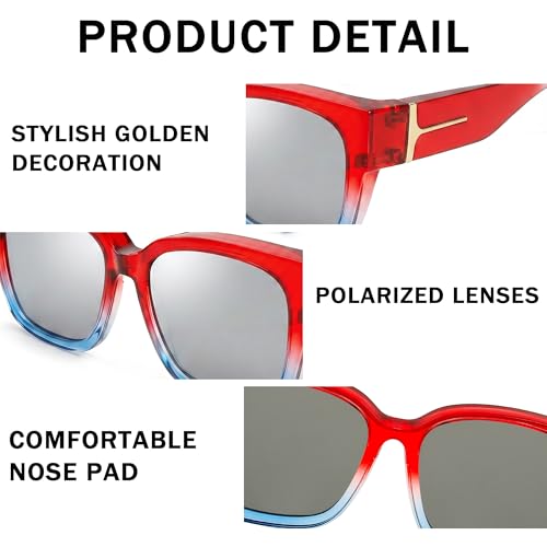 Image of SIPHEW Mirrored Sunglasses Polarized Fit Over Glasses for Women - Trendy Large Square w UV400 Protection Sun Glasses