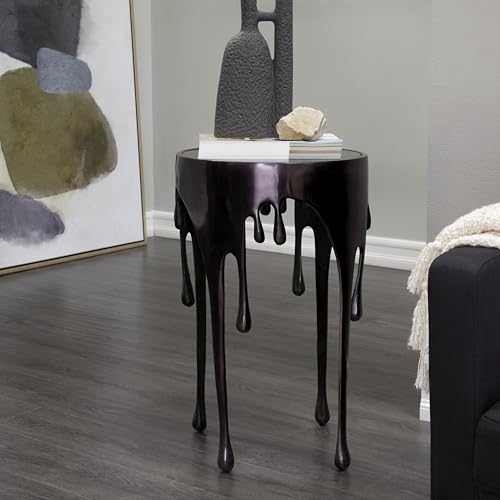 Image of Deco 79 Aluminum Metal Abstract Side Table 16 inch x 16 inch x 25 inch, Black | Accent table, drip end table with melting designed legs and black glass top, unique end table, living room decor