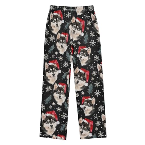 Husky Pine Branches Boys Long Pants Soft Trousers Elastic Waist Kids Lounge Bottoms with Pockets S-XL