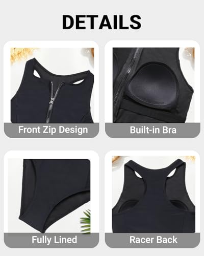 Tempt Me Women Athletic One Piece Swimsuit Zipper High Neck Bathing Suit Racerback Swimwear4