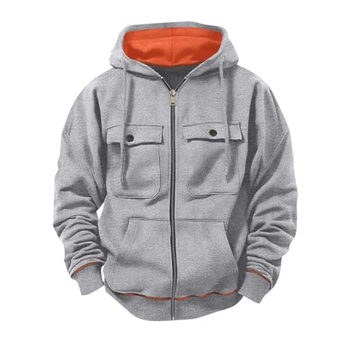 Zip Up Hoodie Oversized Long Sleeve Jacket Casual Drawstring Hooded Sweatshirt with Multi Pockets