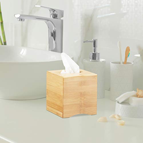 Relaxdays Kosmetiktuchbox, aus Bambus, Box für Kosmetik- & Taschentücher, Tücherbox nachfüllbar, Taschentuchbox, Natur & Kosmetiktücherbox quadratisch,HxBxT: 15,5 x 14,5 x 14,5 cm, Natur