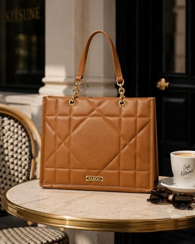 Image of Fargo Matrix Tote Bag for Women | Vegan Leather Handbag with 15-Inch Laptop Compartment, Smooth Zip | Stylish Office, College & Daily Use Tote | Made in India