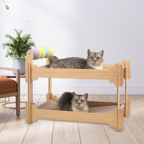 Sharplace Doppelschichtiges Katzenkratzbett, Katzenhaus, Couch- Sofa- Schutz, Holzrahmen, interaktives Ballspielzeug für Katzen im Innen- und Außenbereich-5