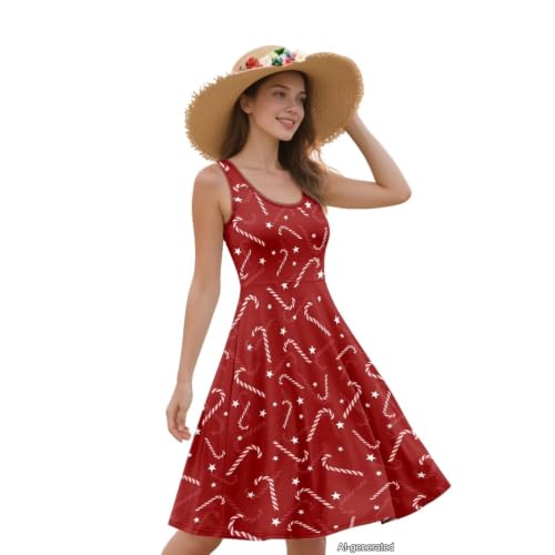 Image of Women Stylish Tank Dresses Sleeveless Round Neck Midi Casual Dress with Pocket for Summer