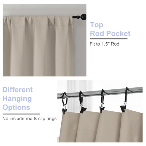 Simplebrand Ava Stone Short 36 Inches Blackout Curtain 2 Panels Set, Half Window Rod Pocket Privacy Curtain Tiers for Kitchen, Curtains Blackout for Bathroom Shades, W40 x L36 Inch, Stone
