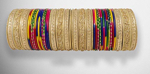 Image of NMII Non-Precious Metal with Base Metal Spreads with Zari Glossy Finished Premium Traditional Bridal Chuda Bangle set for Women and Girls