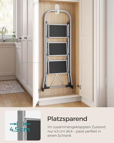 SONGMICS Trittleiter mit 3 Stufen, Klappsicherung, bis 150 kg belastbar