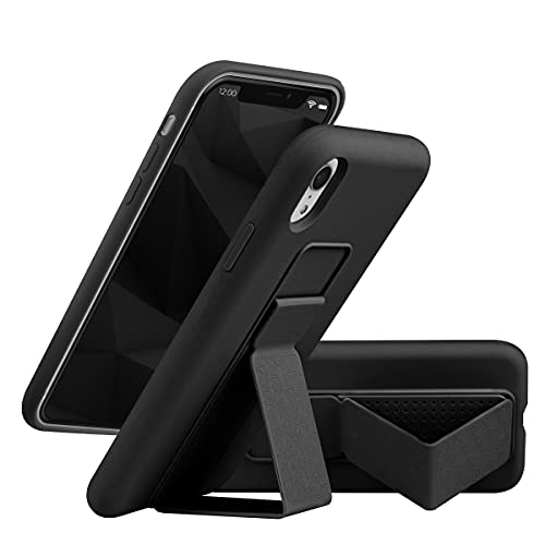 LAUDTEC Silicone Kickstand Case Compatible with iPhone XR case Vertical and Horizontal Stand Hand Strap Metal Kickstand, Flexible Soft Liquid Silicone Stand Case for iPhone XR (Black)