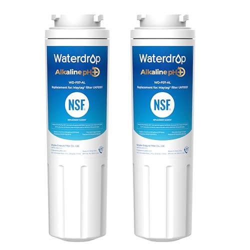 Waterdrop Alkaline UKF8001 Refrigerator Water Filter 4, Enhances pH, Replacement for Whirlpool® EDR4RXD1, EveryDrop® Filter 4, Maytag® UKF8001AXX-750, UKF8001AXX-200,WD-F07,2 Filters Alkalin