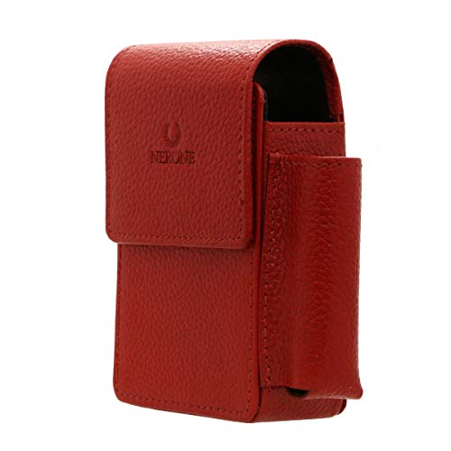 Cigarreira porta isqueiro imantado NERONE couro vermelho