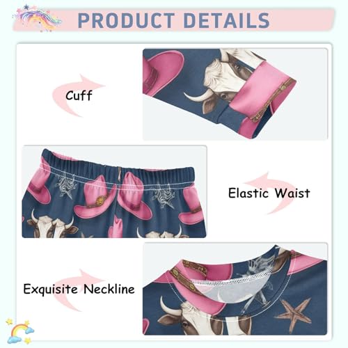 Pajama Sets Long Sleeve Cowboy Hats and Cows Soft Comfy Sleepwear 2 Piece PJS 3-8T4
