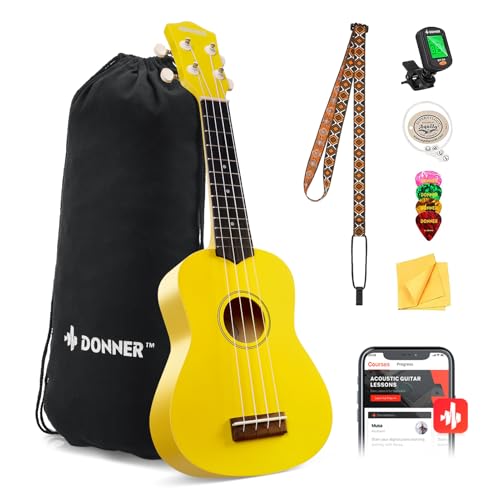 Donner - Ukelele soprano para principiantes de 21 pulgadas, kit de ukelele mate para principiantes con...