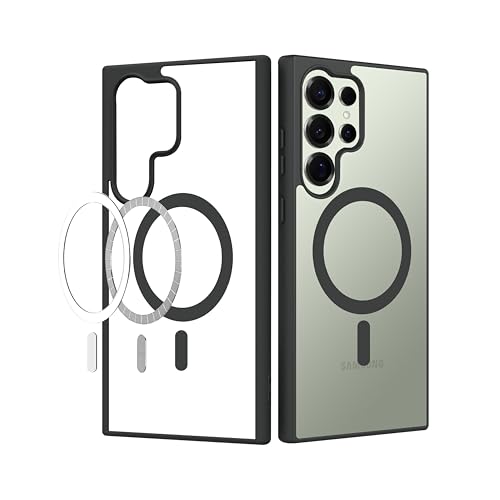 Image of CEDO Cover for Samsung Galaxy S25 Ultra (5G) | Compatible with MagSafe Wireless Charging | Designed with Magnetic Lock Shockproof Phone Bumper Transparent Back Case Cover (Black)