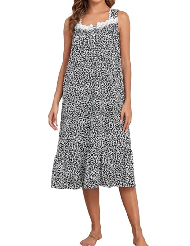 Image of Viakeo Cotton Nightgowns for Women Long House Dress Soft Sleepshirts With Pockets S-3XL