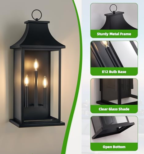 Image of 28'' Extra Large Dusk to Dawn Outdoor Lights, Black Exterior Wall Sconce