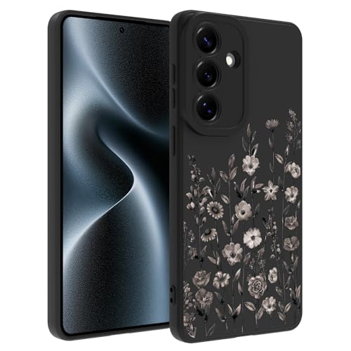 Image of Designed for Samsung Galaxy S26 Plus Case for Women, Black Floral | Cute Flower Pattern Liquid Silicone Phone Case [Full Camera Protection] Slim Soft TPU Protective Cover