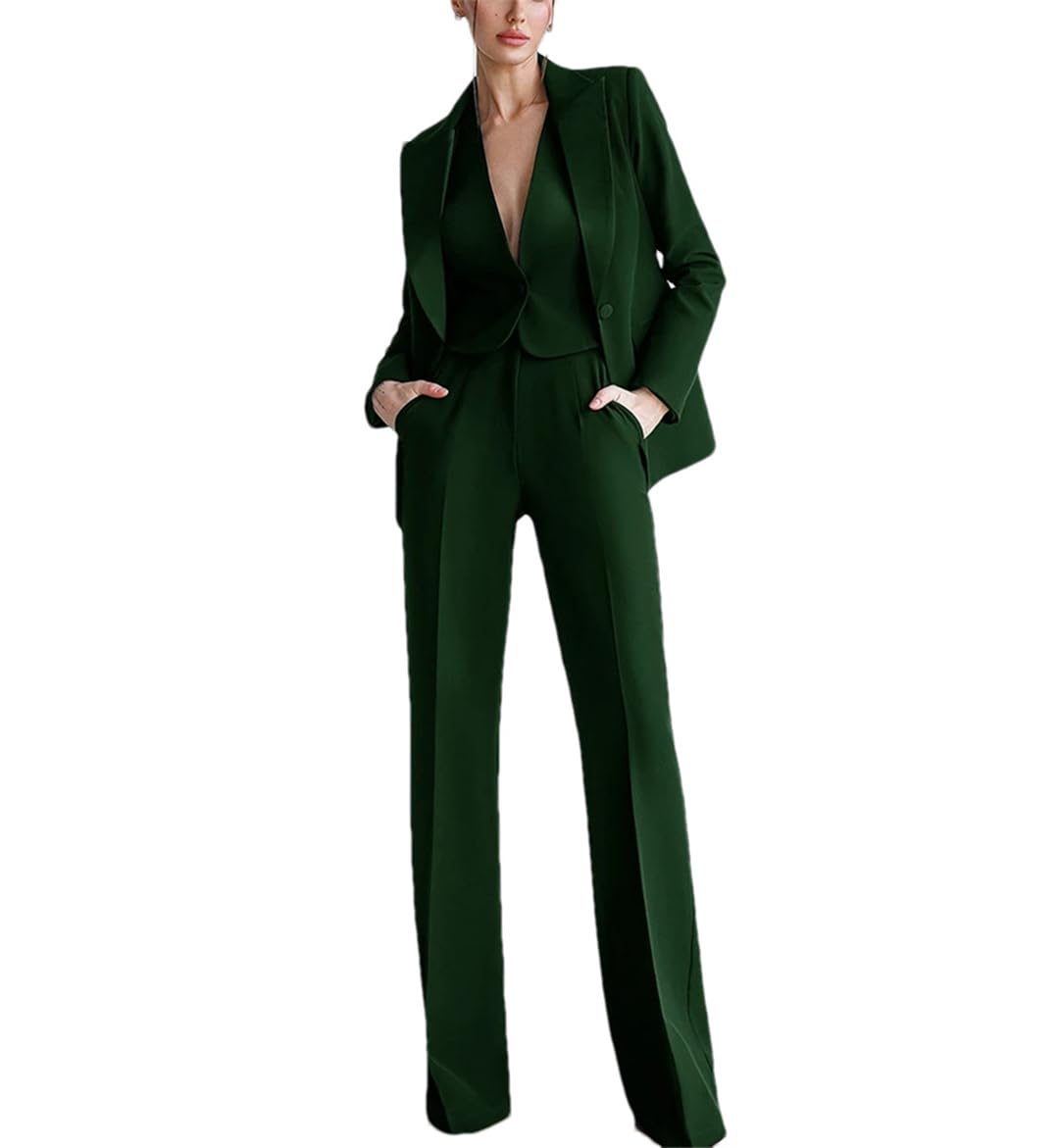 Wvapzxx 3 Piece Suit For Women Elegant Blazer Vest Pants Long Sleeves Casual Lapel Single Breasted V-Neck Suits