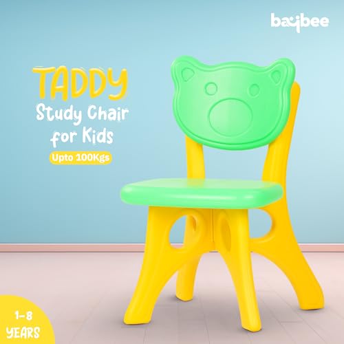 Image of Baybee Kids Chair for Baby & Toddlers with Strong Backrest, Ergonomic High Back Support, Lightweight Portable Study Chair for Home, Play School & Activity Room, Smooth Finish, Weight Upto 30Kg (Green & Yellow)