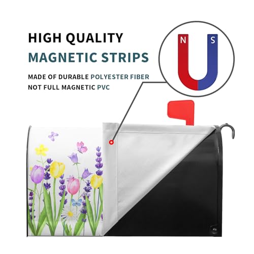 Image of Spring Summer Flowers Mailbox Cover Magnetic Oversize 25x21 Inch Spring Summer Flowers Mailbox Wraps Welcome Seasonal Post Letter Box Decor for Home Garden Yard