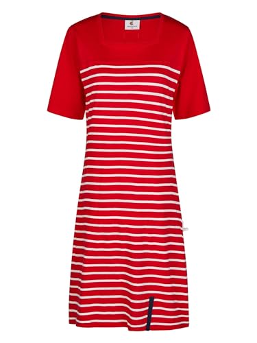 Wind Damen Sommerkleid, Strandkleid, Jeryeskleid mit Rundhals, 100% Baumwolle, gestreift, Knielang, maritim rot-Weiss 40