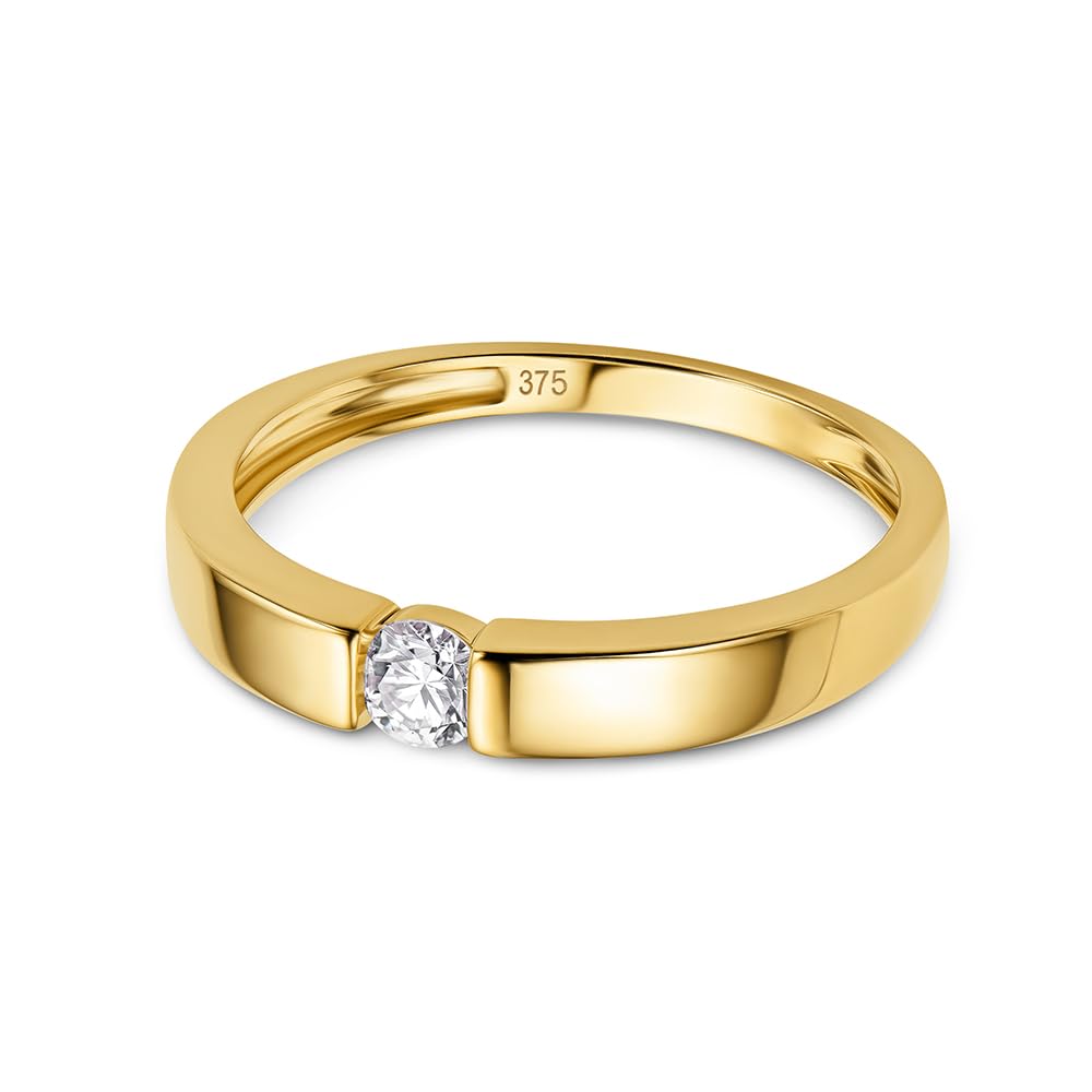 MIORE Schmuck Damen, Verlobungsring Damen, Ring Weißgold/Gelbgold 375 9kt mit Diamant 0.15 Ct in Spannungsfassung, Echt Gold Damenring, Goldring, Ring Damen, Damenschmuck Handgemacht