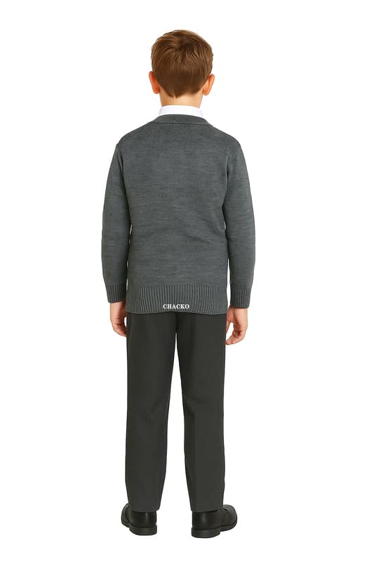 CHACKO Unisex School Uniform Woolen Sweater for Boys & Girls | Warm Winter V-Neck_Grey,11-12 Years - Image 2 thumbnail