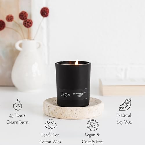 OLGA Scented Candles Gifts for Women - 6oz Grapefruit Mango Black Candle Gift Set Natural Soy Wax - 160g Luxury Matte Black Jar Aromatherapy Candles Long Burning - 45h Strong Clean Burn Candle Sets - Image 4