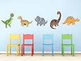 Dinosaur Fabric Wall Decals in Neutral Colors, Set of 5 Adorable Dinosaurs with T-Rex, Brontosaurus, Triceratops, and More, Non Toxic, Reusable and Repositionable