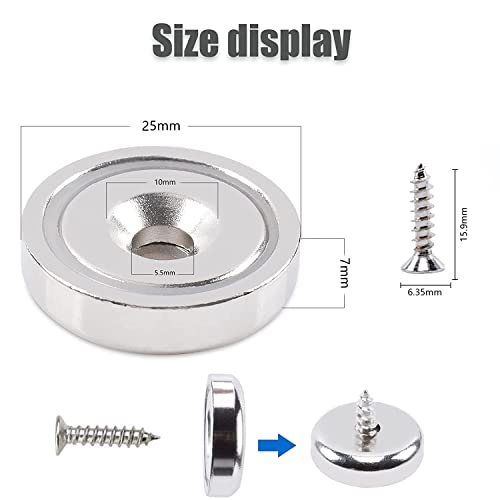 Magxcene Neodymium Round Base Cup Magnet Heavy Duty, 50Lbs Strong Permanent Rare Earth Magnets With Countersunk Hole And Screws For Industrial Craft Cabinet Door Wood, 0.98 Inch, 12 Pack #TOP2
