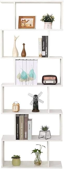 Etnicart - Display cabinet book shelves Wood Bookcase Display Shelf Cube S-Shape Bookshef, 6 Tier Freestanding White, Living room Display storage Dividers 70X23.5X190cm book shelf white bookcase