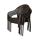 Patio Sense 63490 Rhodos Cafe Stacking Chairs in Mocha All Weather Wicker Construction No Assembly Lightweight for Indoor & Outdoor - Set of 4