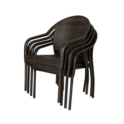 Patio Sense 63490 Rhodos Cafe Stacking Chairs in Mocha All Weather Wicker Construction No Assembly Lightweight for Indoor & Outdoor - Set of 4