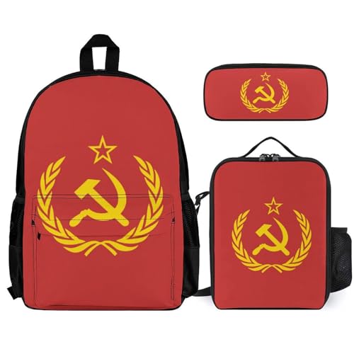 Soviet Union CCCP USSR Emblem Red Casual Backpack Set 3-in-1 Lunch Bag Cute Pencil Case Bag Travel Unisex