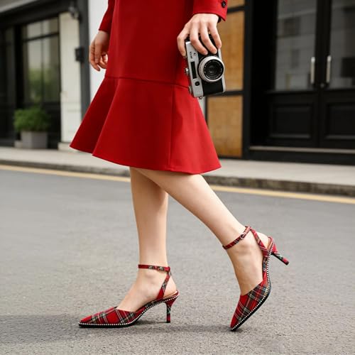 Image of SAMMITOP Kitten Heels for Women Low Heel Closed Toe Ankle Strap Pumps Wedding Party Beaded Dress Shoes 2.4 Inch