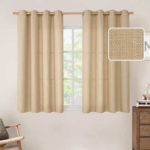 Image of LAMIT Natural Short Linen Curtains 45 Inch, Light Filtering Panels, Grommet Privacy Protected Burlap Linen Curtains for Small Window /Bedroom, Set of 2 Panels (52 x 45 Inch, Natural Tan)