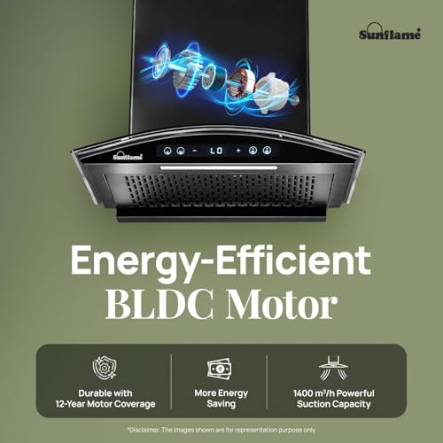 Image of Sunflame 60 cm BLDC Chimney with 1400 m /h suction | Low Noise Operation with Heat Auto Clean | 12 Year Motor Coverage | SF-RE60