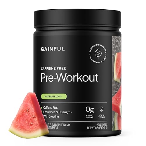 Image of Gainful Caffeine Free Pre Workout Powder with Creatine, Watermelon Flavor, Supports Strength, Endurance, & Recovery, BCAAs, Beta Alanine, L-Citrulline, No Artificial Ingredients, 20 Servings