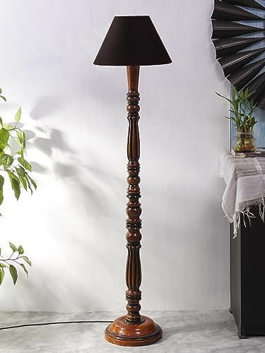 Image of Floor Lamp with Wooden Base - Height 55 inch, Black | Modern Standing Lamp for Living Room, Bedroom & Office | Stylish & Elegant Home Lighting Decor | Tall Decorative Lamp