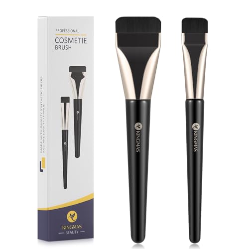 KINGMAS 2Pcs Flat Foundation Brush, Korean Spatula Facial Makeup Brush, Ultra Thin Concealer Contour Brush for Liquid Cream Blending