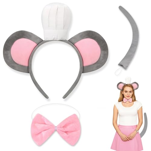 RAOPNHS Maus Kostüm Damen Karneval Zubehör 3 Teilig Set Mit Haarreif Schleife Und Schwanz Niedliches Karneval Kostüm Damen Für Fasching Mottoparty Bühne Party Verkleidung