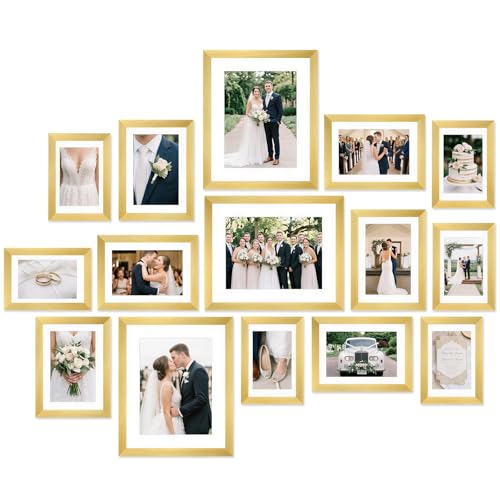 Fixwal Gallery Picture Frames Set 15 Pack PVC Gold 8x10 5x7 4x6