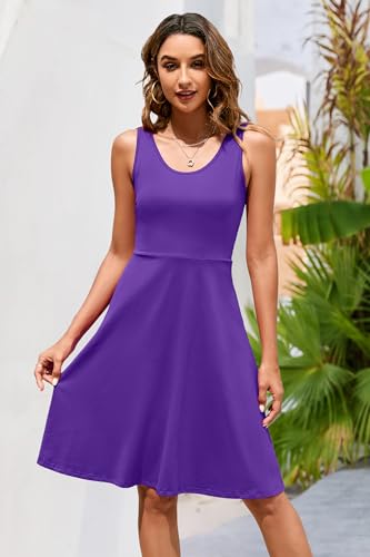 Image of STYLEWORD Women's 2026 Summer Dress Casual Sleeveless Scoop Neck A-Line Tank Midi Sundress